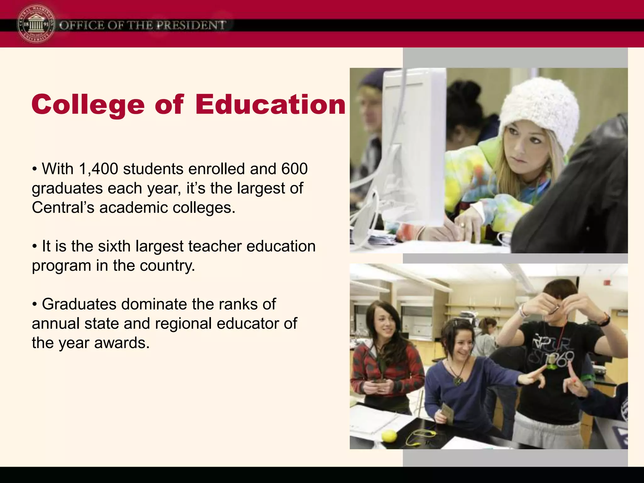  Graduates are ready to put their knowledge to work on day one.Real-world experiencesand research Undergraduate students partner with faculty across the university to discover new ideas and technologies. 