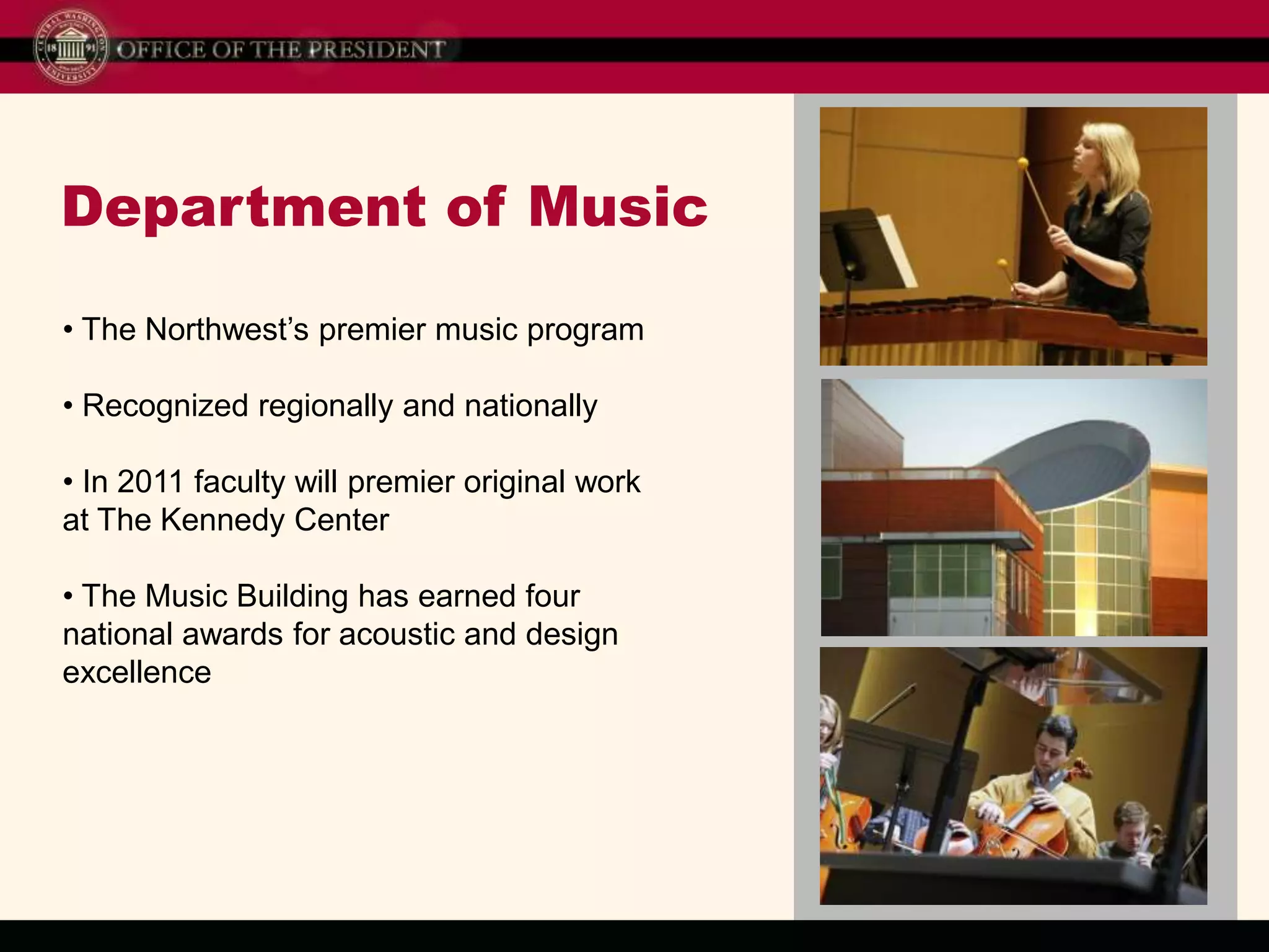  Learning is more than a classroom activity at CWU. It’s how students live. Living Learning Communities bring together residents with similar interests, cultures, and more.  DID YOU KNOW..?Central Washington University is the only university in Washington that makes involving undergraduates in research a condition of faculty tenure and promotion. 