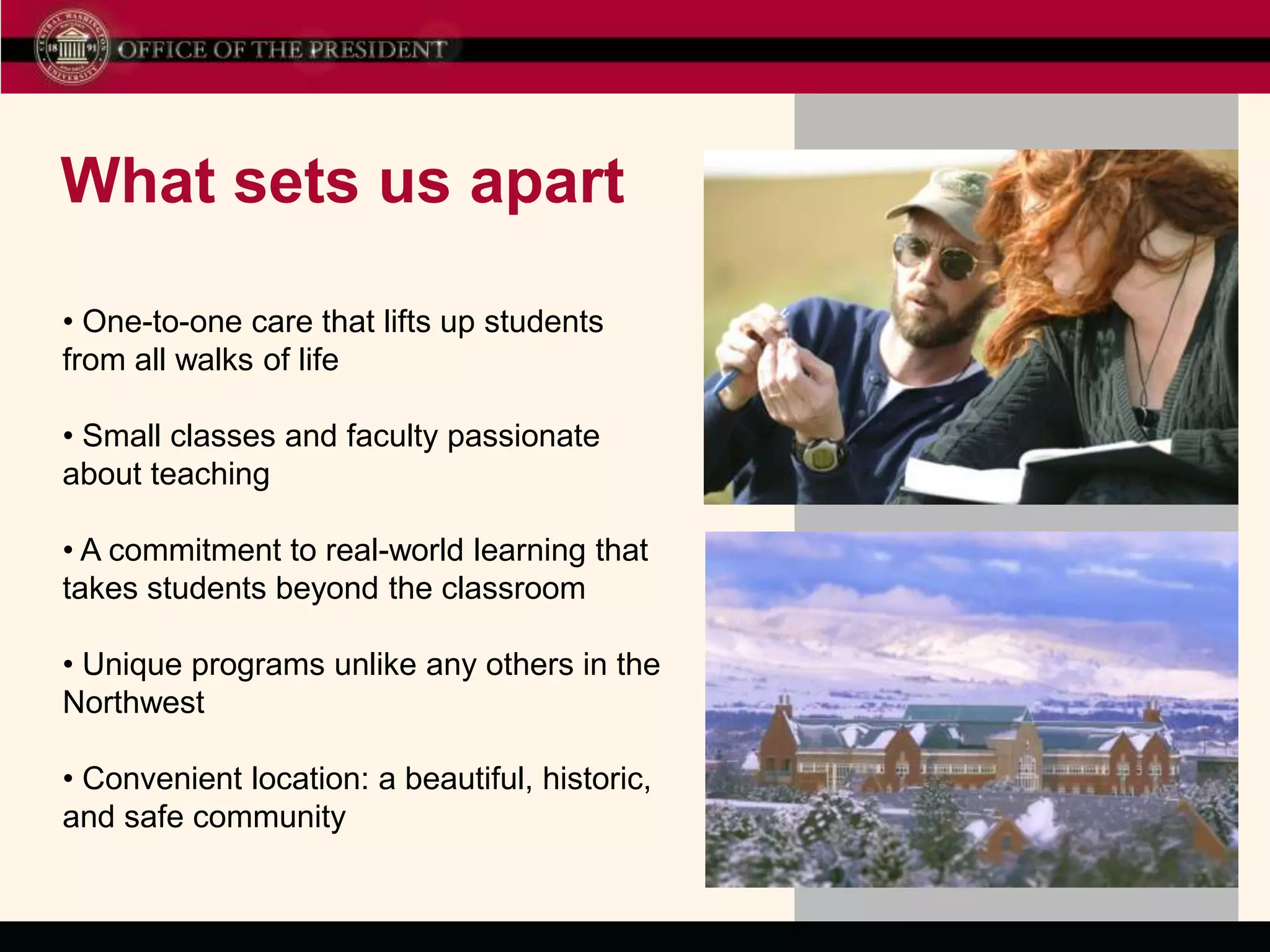 What sets us apart One-to-one care that lifts up students from all walks of life Small classes and faculty passionate about teaching