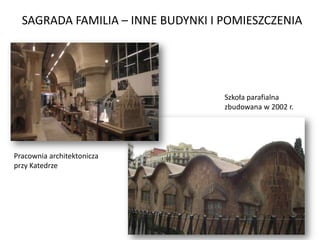 SAGRADA FAMILIA – INNE BUDYNKI I POMIESZCZENIA




                                   Szkoła parafialna
                                   zbudowana w 2002 r.




Pracownia architektonicza
przy Katedrze
 