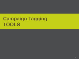 Campaign Tagging
TOOLS




                   27
 
