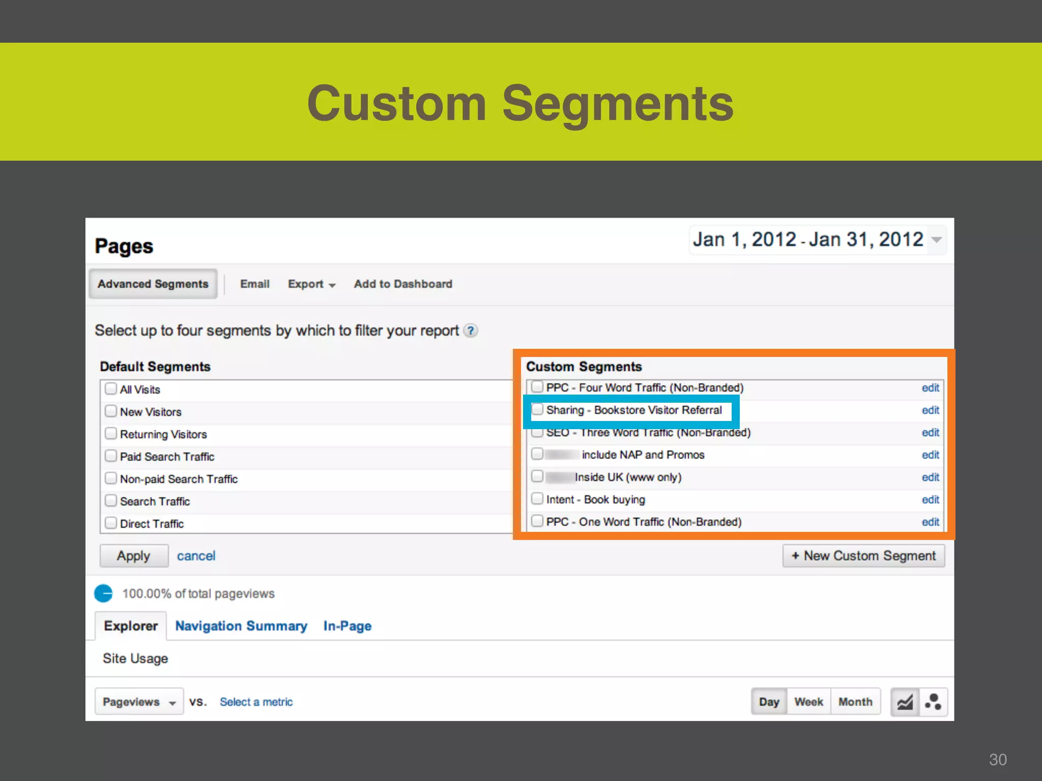 Custom Segments




                  30
 