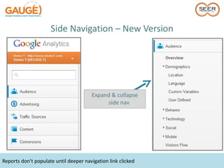 Side Navigation – New Version




                                       Expand & collapse
                                             side nav




Reports don't populate until deeper navigation link clicked
 