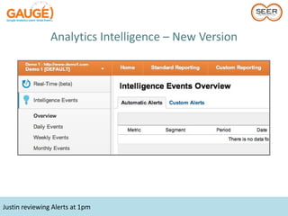 Analytics Intelligence – New Version




Justin reviewing Alerts at 1pm
 