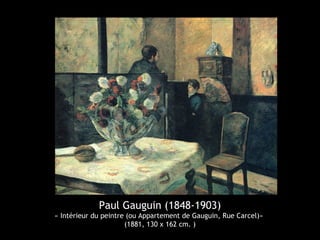 Paul Gauguin (1848-1903)
« Intérieur du peintre (ou Appartement de Gauguin, Rue Carcel)»
(1881, 130 x 162 cm. )
 