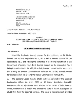 Page No.# 2/4
NIRBASAN SADAN
ASHOKA ROAD
NEW DELHI- 110001
6:THE DY. COMMISSIONER
KAMRUP (M) DISTRICT
PANBAZAR
GHY-1
DIST-...