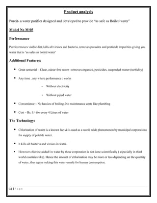 PROJECT REPORT ON “CUSTOMER BEHAVIOUR OF HUL WATER PURIFIER -PUREIT’S ...