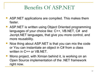 .NET Class Library
 IO
 GUI Programming
 System Information
 Collections
 Components
 Application Configuration
 Connecting to Databases (ADO.NET)
 Tracing and Logging
 Manipulating Images/Graphics
12
 