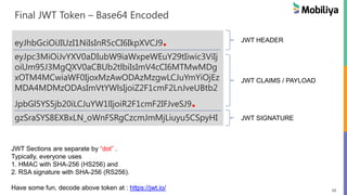 58
Final JWT Token – Base64 Encoded
eyJhbGciOiJIUzI1NiIsInR5cCI6IkpXVCJ9.
eyJpc3MiOiJvYXV0aDIubW9iaWxpeWEuY29tIiwic3ViIj
oiUm95J3MgQXV0aCBUb2tlbiIsImV4cCI6MTMwMDg
xOTM4MCwiaWF0IjoxMzAwODAzMzgwLCJuYmYiOjEz
MDA4MDMzODAsImVtYWlsIjoiZ2F1cmF2LnJveUBtb2
JpbGl5YS5jb20iLCJuYW1lIjoiR2F1cmF2IFJveSJ9.
gzSraSYS8EXBxLN_oWnFSRgCzcmJmMjLiuyu5CSpyHI
JWT HEADER
JWT CLAIMS / PAYLOAD
JWT SIGNATURE
JWT Sections are separate by “dot” .
Typically, everyone uses
1. HMAC with SHA-256 (HS256) and
2. RSA signature with SHA-256 (RS256).
Have some fun, decode above token at : https://jwt.io/
 