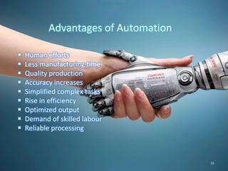 36
Advantages of Automation
 Human efforts
 Less manufacturing time
 Quality production
 Accuracy increases
 Simplified complex tasks
 Rise in efficiency
 Optimized output
 Demand of skilled labour
 Reliable processing
Jai Shree Ram
 