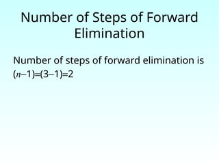 Number of Steps of Forward
Elimination
Number of steps of forward elimination is
(n-1)=(3-1)=2
 