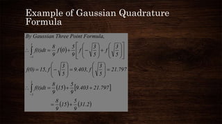 Example of Gaussian Quadrature
Formula
 
   
   31.2
9
5
15
9
8
21.7979.403
9
5
15
9
8
f(t)dt
21.797
5
3
9.403, ...