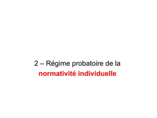 2 – Régime probatoire de la
normativité individuelle
 