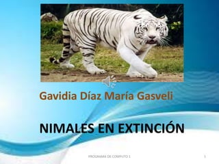 Gavidia Díaz María Gasveli
NIMALES EN EXTINCIÓN
PROGRAMA DE COMPUTO 1 1
 