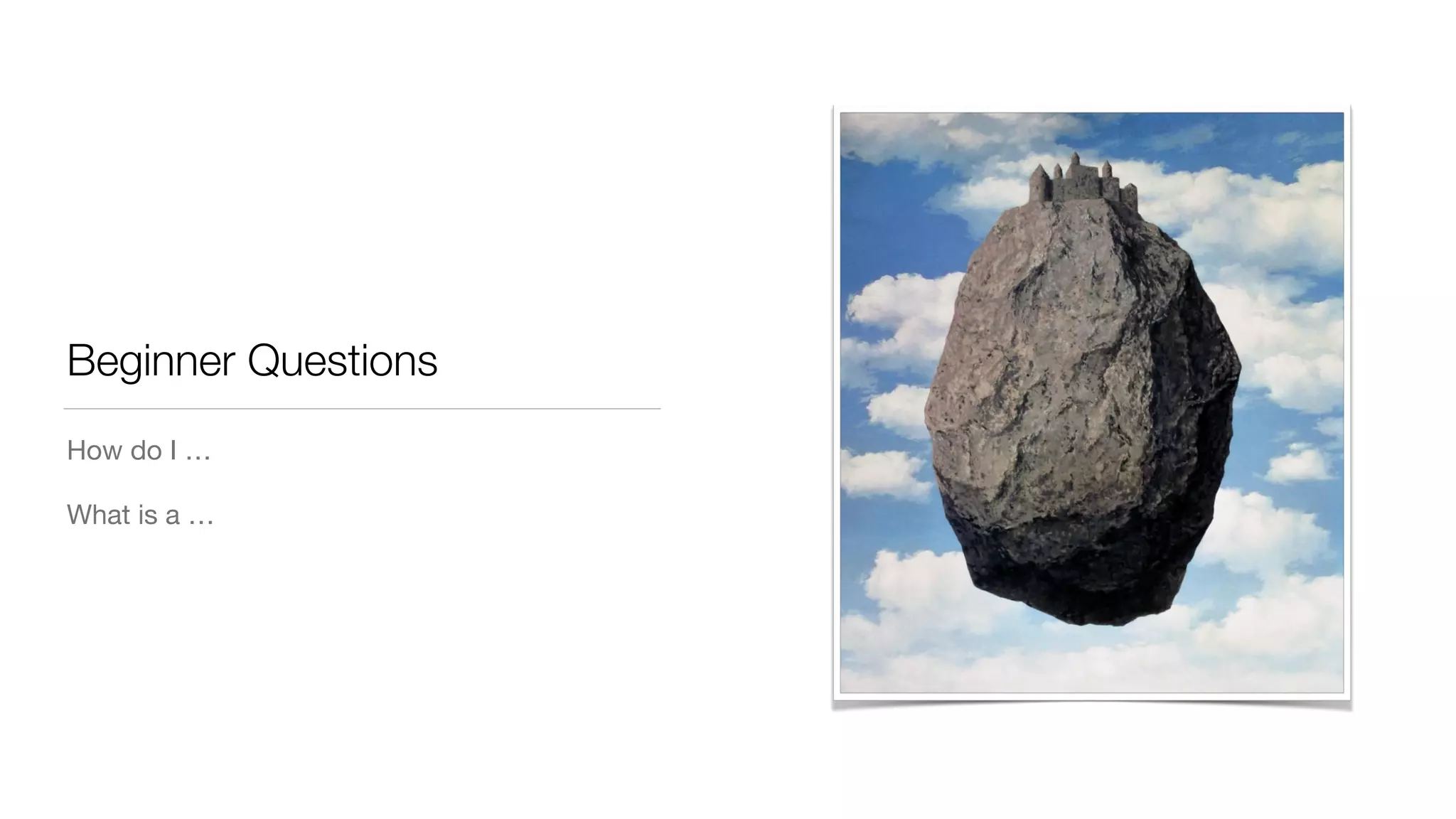 Beginner Questions
How do I … 

What is a …
 