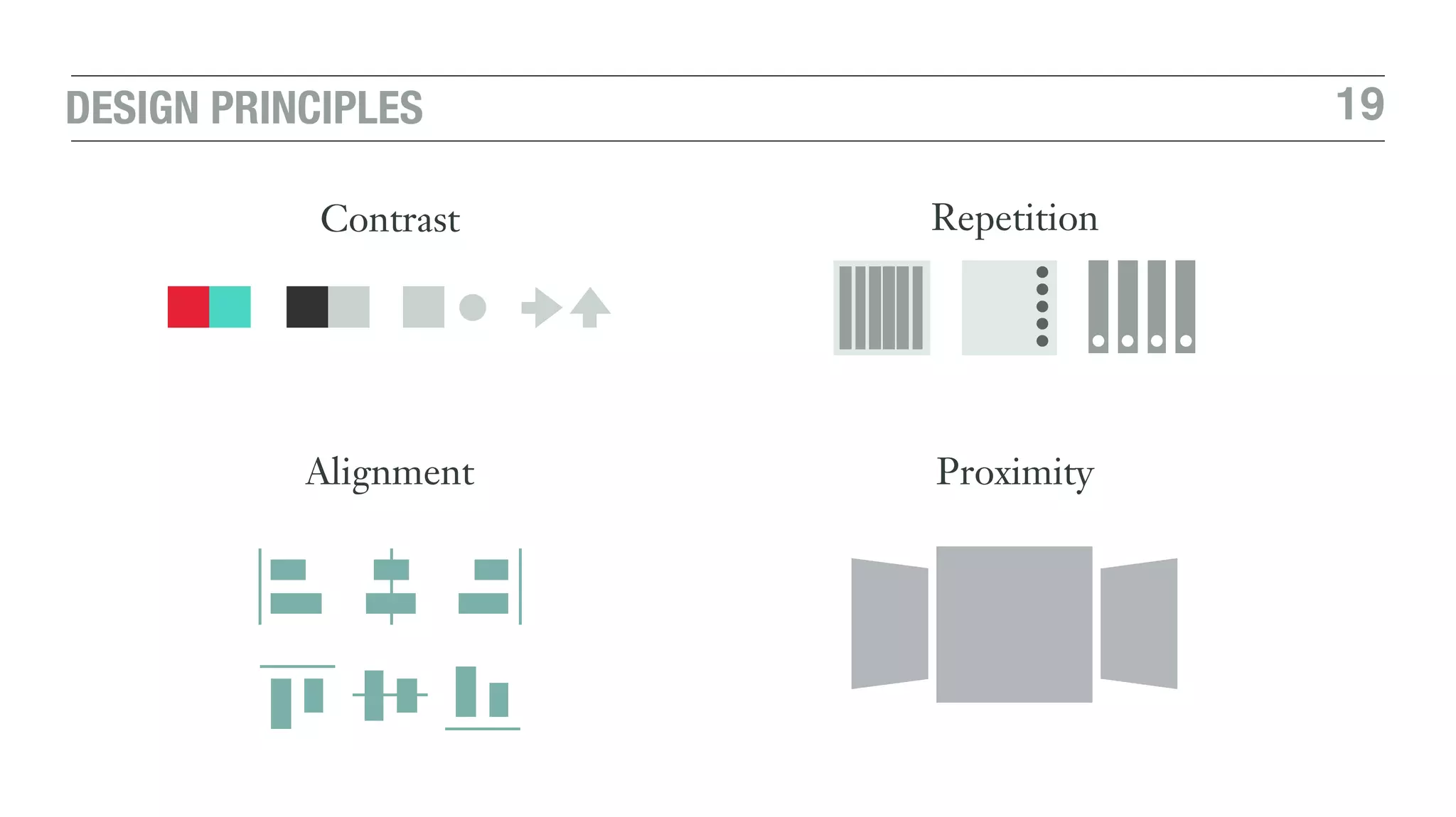 19DESIGN PRINCIPLES
Contrast Repetition
Alignment Proximity
 
