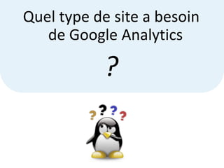 Quel type de site a besoin
   de Google Analytics

           ?
 