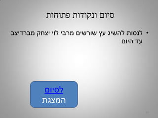 ‫פתוחות‬ ‫ונקודות‬ ‫סיום‬
•‫מברדיצב‬ ‫יצחק‬ ‫לוי‬ ‫מרבי‬ ‫שורשים‬ ‫עץ‬ ‫להשיג‬ ‫לנסות‬
‫היום‬ ‫עד‬
26
‫לסיום‬
‫המצגת‬
 