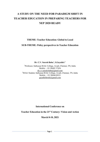 A study on the need for paradigm shift in teacher education in ...