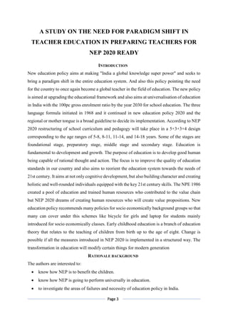 A study on the need for paradigm shift in teacher education in ...