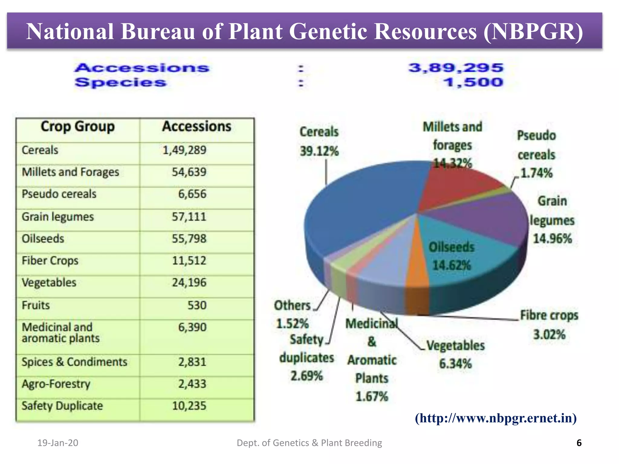 19-Jan-20 Dept. of Genetics & Plant Breeding 6
National Bureau of Plant Genetic Resources (NBPGR)
(http://www.nbpgr.ernet.in)
 