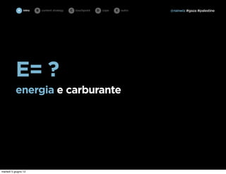 A intro   B   content strategy   C   touchpoint   D cope   E   outro   @rainwiz #gaza #palestine




           E= ?
           energia e carburante




martedì 5 giugno 12
 