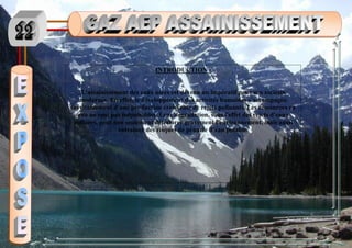 INTRODUCTION :
L'assainissement des eaux usées est devenu un impératif pour nos sociétés
modernes. En effet, le développement des activités humaines s'accompagne
inévitablement d'une production croissante de rejets polluants. Les ressources en
eau ne sont pas inépuisables. Leur dégradation, sous l'effet des rejets d'eaux
polluées, peut non seulement détériorer gravement l'environnement, mais aussi
entraîner des risques de pénurie d’eau potable.
 