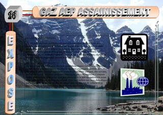 LES EAUX DOMESTIQUES :
Elles proviennent des différents usages domestiques de l'eau. Elles sont
essentiellement porteuses de pollution organique. Elles se répartissent en eaux
ménagères, qui ont pour origine les salles de bains et les cuisines, et sont
généralement chargées de détergents, de graisses, de solvants, de débris
organiques, etc. et en eaux "vannes" ; il s'agit des rejets des toilettes, chargés de
diverses matières organiques azotées et de germes fécaux.
LES EAUX INDUSTRIELLES :
Elles sont très différentes des eaux usées domestiques. Leurs caractéristiques
varient d'une industrie à l'autre. En plus de matières organiques, azotées ou
phosphorées, elles peuvent également contenir des produits toxiques, des solvants,
des métaux lourds, des micropolluants organiques, des hydrocarbures. Certaines
d'entre elles doivent faire l'objet d'un prétraitement de la part des industriels avant
d'être rejetées dans les réseaux de collecte. Elles sont mêlées aux eaux domestiques
que lorsqu'elles ne présentent plus de danger pour les réseaux de collecte et ne
perturbent pas le fonctionnement des usines de dépollution.
 