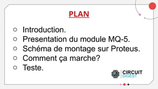 PLAN
o Introduction.
o Presentation du module MQ-5.
o Schéma de montage sur Proteus.
o Comment ça marche?
o Teste.
 