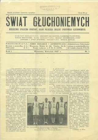 Świat Głuchoniemych Gazeta z 1927r.