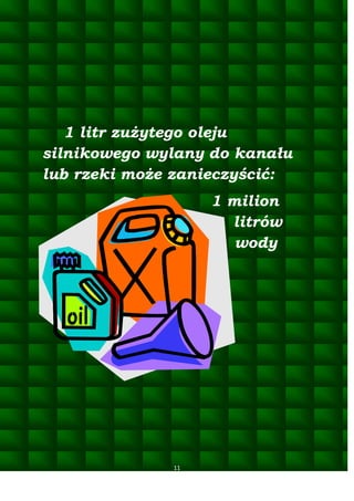1 litr zużytego oleju
silnikowego wylany do kanału
lub rzeki może zanieczyścić:
1 milion
litrów
wody

11

 
