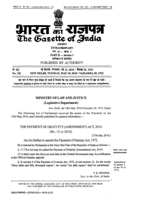 Gazette notification on  new gratuity limit of 10 lakh will come into force