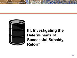 23 
III. Investigating the 
Determinants of 
Successful Subsidy 
Reform 
 