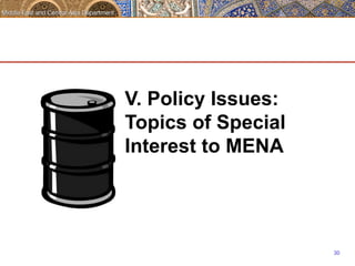 30 
V. Policy Issues: 
Topics of Special 
Interest to MENA 
 
