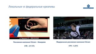 Локальные vs федеральные креативы




   Рекламная кампания Citroen – Кемерово   Федеральная рекламная кампания Citroen

               CTR – 27,73%                             CTR – 4,35%
 