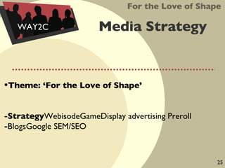 Media Strategy Theme: ‘For the Love of Shape’ Strategy WebisodeGameDisplay advertising Preroll BlogsGoogle SEM/SEO For the Love of Shape WAY2C 25 