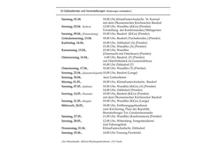 Samstag, 01.04. 18.00 Uhr KlimaFastenAndacht, St. Konrad
mit dem Ökumenischen Kirchenchor Basdorf
Sonntag, 02.04. (Judica) 12.00 Uhr, Wandlitz (KiGo) (Preisler)
Vorstellung der Konfirmanden/Mittagessen
Sonntag, 09.04., (Palmsonntag) 10.00 Uhr, Basdorf (KiGo) (Preisler)
Gründonnerstag, 13.04. 18.00 Uhr, Basdorf (Tischabendm.) (Preisler)
Karfreitag, 14.04., 10.00 Uhr, Zühlsdorf (A) (Preisler)
15.00 Uhr, Wandlitz (A) (Preisler)
Karsamstag, 15.04., 21.00 Uhr, Wandlitz
(Osternacht mit Osterfeuer) (Preisler)
Ostersonntag, 16.04., 6.00 Uhr, Basdorf, (T) (Preisler)
mit Osterfrühstück im Gemeindehaus
10.00 Uhr Zühlsdorf (T)
Ostermontag, 17.04., 10.00 Uhr, Wandlitz (T) (Preisler)
Sonntag, 23.04., (Quasimodogeniti) 10.00 Uhr, Basdorf (Lange)
Sonntag, 30.04., kein Gottesdienst
Montag, 01.05., 18.00 Uhr, KlimaFastenAndacht, Basdorf
Sonntag, 07.05., (Jubilate) 10.00 Uhr, Wandlitz (KiGo) (A) (Preisler)
14.00 Uhr, Zühlsdorf (Preisler)
Sonntag, 14.05., (Kantate) 10.00 Uhr, Basdorf (KiGo) (Preisler)
mit dem Ökumenischen Kirchenchor Basdorf
Sonntag, 21.05., (Rogate) 10.00 Uhr, Wandlitz (KiGo) (Lange)
Mittwoch, 24.05., 18.00 Uhr, Eröffnungsgottesdienst
zum Kirchentag, Platz der Republik,
Brandenburger Tor, Gendarmenmarkt
Samstag, 27.05., 11.00 Uhr, Wandlitz (Konfirmation) (Preisler)
Sonntag, 28.05., 12.00 Uhr, Wittenberg, Festgottesdienst
(mit Fahrangebot)
Donnerstag, 01.06, KlimaFastenAndacht, Zühlsdorf
Samstag, 03.06., 14.00 Uhr Trauung Pawletzki
(A)=Abendmahl; (KiGo)=Kindergottesdienst ; (T)=Taufe
10 Gottesdienste und Veranstaltungen (Änderungen vorbehalten!)
 