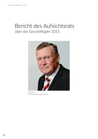 GESCHÄFTSBERICHT 2015
102
Bericht des Aufsichtsrats
über das Geschäftsjahr 2015
Peter Kirn
Vorsitzender des Aufsichtsrats
 