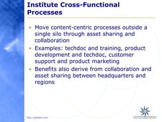Institute Cross-Functional Processes<br />Move content-centric processes outside a single silo through asset sharing and c...
