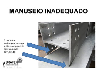 MANUSEIO INADEQUADO



O manuseio
inadequado provoca
atrito e consequente
danificação do
galvanizado
 