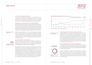 027 KWG | Geschäftsbericht 2012 | KWG-Aktie
ANUNSEREAKTIONÄRE
2012GESCHÄFTSBERICHT
026 KWG | Geschäftsbericht 2012 | KWG-Aktie
ANUNSEREAKTIONÄRE
KWG-AKTIE
KWG-AKTIE ZEIGT STARKE PERFORMANCE
In einem positiven Marktumfeld hat die KWG-Aktie im Geschäftsjahr 2012 rund
37 % gewonnen. Gleichzeitig wurde die Aktionärsstruktur mit dem Einstieg der
conwert Immobilien Invest SE als neue Kernaktionärin gestärkt, die Liquidität
weiter gesteigert und die Marktkapitalisierung auf EUR 105,1 Mio. mehr als verdop-
pelt. Damit hat sich die KWG-Aktie im Geschäftsjahr 2012 sehr positiv entwickelt.
IMMOBILIENAKTIEN PROFITIEREN VOM VOLATILEN MARKTUMFELD
Die Weltwirtschaft zeigte sich Anfang 2012 von der europäischen Staatsschuldenkrise
erholt und nahm wieder an Fahrt auf. Doch bereits im April geriet der Euro wieder in
den Fokus der internationalen Aktienmärkte. Der ungewisse Ausgang der griechischen
Parlamentswahlen und die Sorgen um den spanischen Bankensektor verunsicherten
Marktteilnehmer und drückten auf die Aktienkurse. Positiv wirkten die Bekenntnisse der
Europäischen Zentralbank (EZB) sowie einzelner Mitgliedsstaaten zur Gemeinschafts-
währung. In diesem Umfeld setzten die globalen Leitindizes ihre Erholung weiter fort.
Der DAX stieg im Jahresverlauf um 29 % auf 7.612 Punkte. Gleichwohl verzeichnete
er eine stark volatile Entwicklung, die im Juni aufgrund von Sorgen über die Hilfen für
Spanien und Zypern aus dem Euro-Rettungsschirm ihren Höhepunkt erreichte. Die
unsichere Marktentwicklung und die geringen Zinsen für Staatsanleihen bestärkten
Anleger darin, vermehrt in Sachwerte zu investieren. Dabei standen insbesondere
Immobilienaktien im Fokus, die im Berichterstattungszeitraum überdurchschnittlich
an Wert gewonnen haben.
KWG-AKTIE ÜBERTRIFFT VERGLEICHSINDEX
Entsprechend positiv war die Entwicklung der Immobilienindizes. Der Aktienindex für
deutsche Immobiliengesellschaften (DIMAX) vom Bankhaus Ellwanger & Geiger
schloss das Jahr 2012 mit 308,75 Punkten. Dies entspricht einer Steigerung von
32,5 % gegenüber dem Jahresbeginn. Gleichwohl hat die KWG-Aktie den Vergleichs-
index im Jahresverlauf mit einem Plus von 37,7 % übertroffen.
Zum Jahresbeginn entwickelte sich die KWG-Aktie nahezu parallel zum DIMAX. Mit
der Meldung über die erfolgreiche Platzierung einer Kapitalerhöhung am 15. März
erreichte die Aktie am 15. März ihren vorläufigen Höchststand bei EUR 5,61. In den
darauffolgenden Monaten konnte sich die KWG-Aktie trotz einer operativ sehr
erfolgreichen Entwicklung nicht behaupten und verzeichnete am 5. Juni den Jahres-
tiefststand bei EUR 4,71. Mit der Teilnahme an Kapitalmarktkonferenzen und der Mel-
dung eines Rekordergebnisses zum 30. September 2012 setzte eine Trendwende ein.
Mit den Meldungen über die Unterzeichnung der Kaufverträge für das Tower-Portfo-
lio und die Beteiligung der conwert erreichte die KWG-Aktie am 21. Dezember mit
EUR 7,15 ihren Jahreshöchststand. In der Jahresendrallye überholte die KWG-Aktie
noch den DIMAX und schloss bei EUR 6,62 mit einem Jahresplus von 37,7 %.
Kapitalmärkte entwickeln sich
2012 sehr positiv Marktkapitalisierung erstmals
über EUR 100 Mio.
STEIGENDE MARKTKAPITALISIERUNG UND HANDELSVOLUMINA
Die Marktkapitalisierung wurde aufgrund des Kursanstiegs und der durchgeführten
Kapitalerhöhungen mehr als verdoppelt. Sie stieg gegenüber dem Vorjahr von
EUR 52,8 Mio. auf EUR 105,1 Mio. Ähnlich dynamisch entwickelte sich der Handel
der KWG-Aktie. Die Liquidität wurde gegenüber dem Vorjahr auf ca. 18.000 Aktien
pro Tag verdoppelt. Besonders hoch war der Aktienhandel im Monat Dezember mit
einem durchschnittlichen täglichen Handelsvolumen von 35.000 Aktien. Dies doku-
mentiert, dass die KWG mit den Meldungen über den Zukauf von rund 2.900 Einhei-
ten und der Mehrheitsbeteiligung der conwert ihre Visibilität entscheidend gesteigert
hat. Dementsprechend hat sich die Liquidität der KWG-Aktie in den ersten Monaten
des Jahres 2013 weiter positiv entwickelt.
CONWERT IMMOBILIEN INVEST SE NEUER KERNAKTIONÄR
Die im österreichischen ATX gehandelte conwert Immobilien Invest SE (conwert) hat
am 6. März 2013 bekannt gegeben, dass sie ihren Anteil an der im Entry Standard der
Frankfurter Wertpapierbörse notierten KWG Kommunale Wohnen AG auf insgesamt
75,7 % erhöht hat. Im Dezember 2012 hatte conwert bereits einen Mehrheitsanteil von
rund 60 % an der KWG erworben.
Der Vorstand der KWG nimmt den Wechsel in der Aktionärsstruktur zur Kenntnis und
begrüßt das Engagement des neuen, starken Kernaktionärs als strategischen
Partner mit dem Ziel, einen Konzern führender Immobilienbestandshalter – insbeson-
dere in Deutschland – zu formen. Der Vorstand der KWG erwartet im Interesse der
Gesellschaft und der KWG-Aktionäre unter anderem eine Stärkung der Finanzierungs-
und Akquisitionsfähigkeit neben erwarteten operativen Synergien aus der Verbindung
mit der conwert-Gruppe.
KURSVERLAUF DER KWG-AKTIE 2012 (XETRA, indiziert)
KWG Kommunale Wohnen AG DIMAX*
140
130
120
110
100
90
Jan. Feb. Mrz. Apr. Mai Jun. Jul. Aug. Sep. Okt. Nov. Dez.
* Deutscher Immobilienaktienindex, Bankhaus Ellwanger & Geiger KG
37%
KWG-Aktie verzeichnet über-
durchschnittliches Wachstum
Aktionärsstruktur
zum 31.12.2012
conwert Immobilien Invest SE
Free Float
61 %
39 %
 