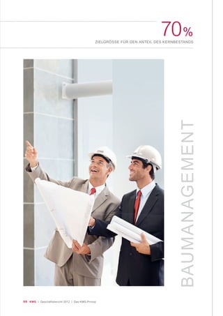 09 KWG | Geschäftsbericht 2012 | Das KWG-Prinzip
70%
ZIELGRÖSSE FÜR DEN ANTEIL DES KERNBESTANDS
BAUMANAGEMENT
 
