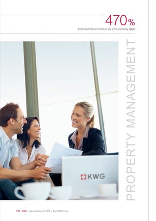 013 KWG | Geschäftsbericht 2012 | Das KWG-Prinzip
470%
BESTANDSWACHSTUM IN ZIELREGION NRW
PROPERTYMANAGEMENT
 