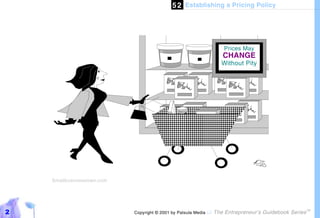 5 2 Establishing a Pricing Policy




                                                                      Prices May
                                                                     CHANGE
                                                                     Without Pity




    Smallbusinesstown.com




2                           Copyright © 2001 by Patsula Media !   The Entrepreneur’s Guidebook Series
                                                                                                        TM
 