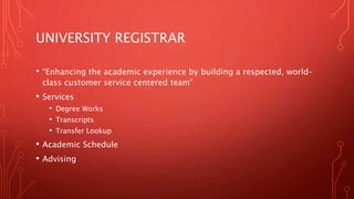 MYBAMA CONT.
• Student
• Official/Unofficial Transcript
• SOI
• Textbooks
• Crimson Mail
• Connect with classmates and instructors
 