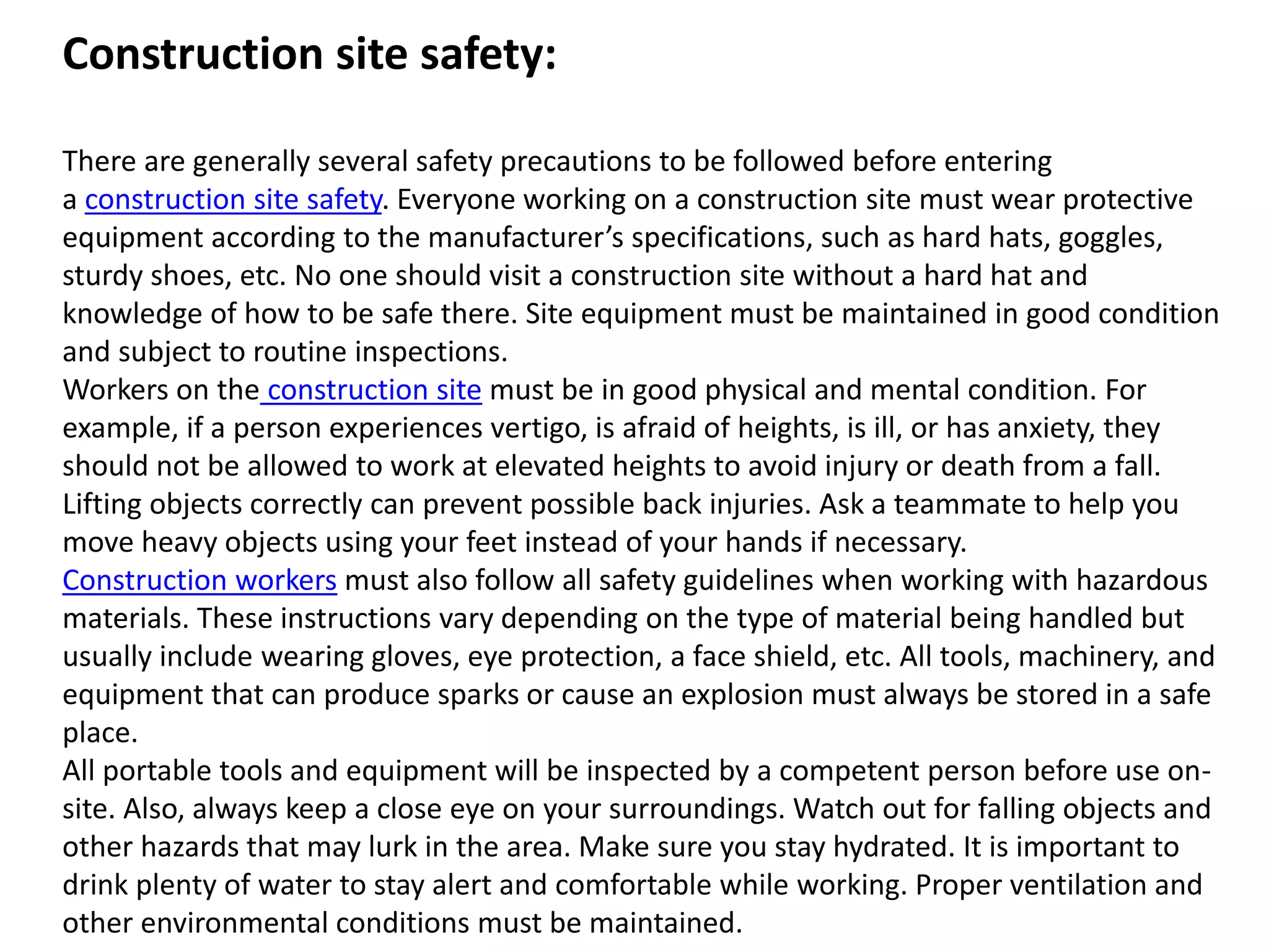 Construction site safety rules and regulations PPT