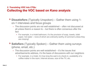 Competitors1. Gather the Voice of the Customer (VOC):Listening to the VOC