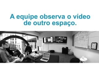 A equipe observa o vídeo
de outro espaço.
 