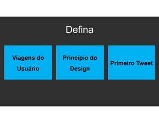 Defina
Viagens do
Usuário
Princípio do
Design
Primeiro Tweet
 