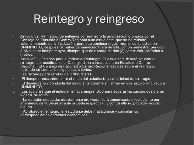 Reglamento estudiantil uniminuto, GBI.